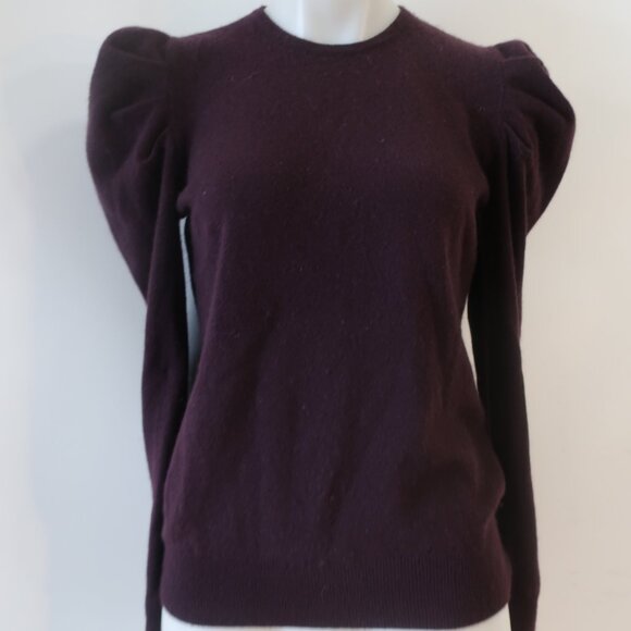 Womens Neiman Marcus Eggplant Puff Sleeve Pure Cashmere Sweater M - Picture 2 of 13